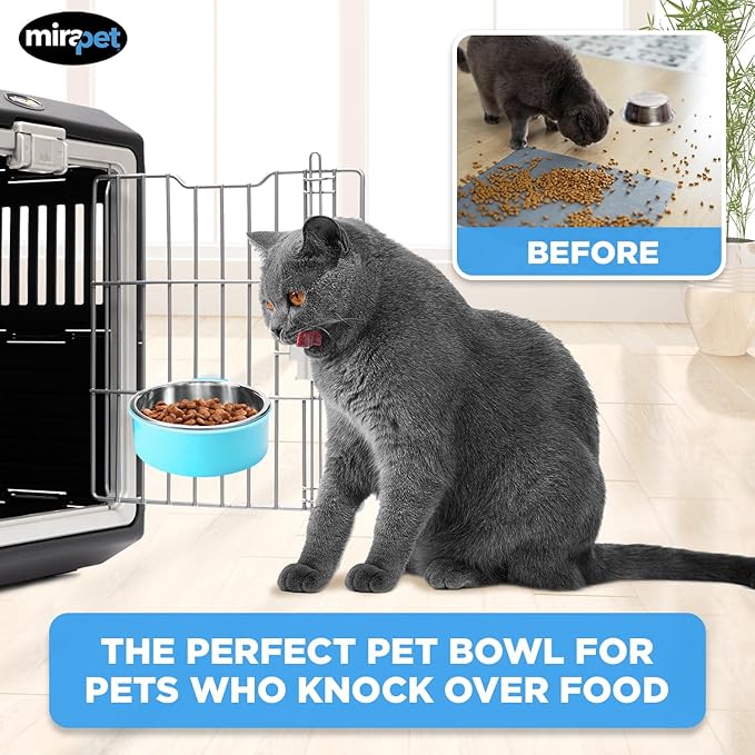 Mirapet's Dog Water Bowl & Cat Food Bowl Set of 2 - Multipurpose Pet Bowl Set - Premium Quality Cat Water Bowl Made for The Perfect Feeding Experience - No-Spill Dog Bowl for Crate (Small, Blue)