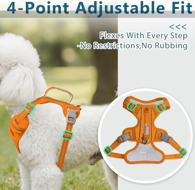 BARKBAY Dog Harness No Pull Oxford with ID Tag Pocket - Heavy Duty, Reflective, Easy Control for Large Dogs(Pumpkin Oxford,S)