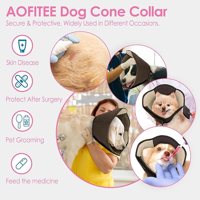 AOFITEE Dog Cone - Soft Cone for Dogs After Surgery, Comfy Cones for Large Dogs to Stop Licking, Adjustable Soft Dog Cone Collar, Elizabethan Pet E-Collar for Wound Healing, Brown Large