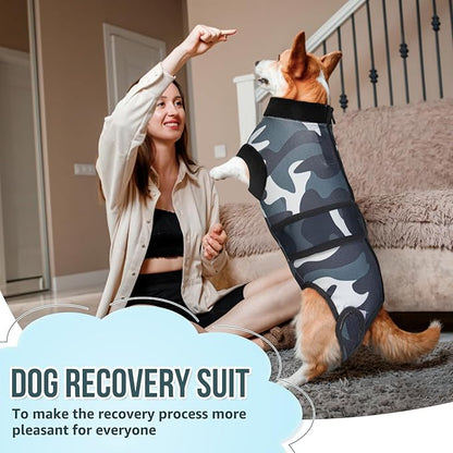Lukovee Recovery Suit for Dogs, Zipper On Recovery Suit for Female Male Dog, Onesie Abdominal Wounds Cone E-Collar Alternative Prevent Licking Spay Recovery Suit (XXL,CF)
