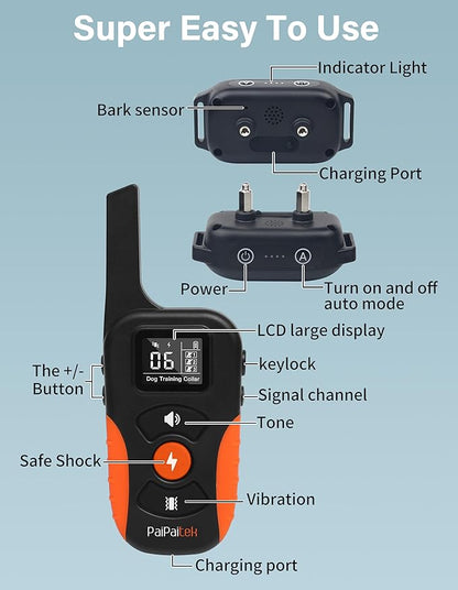 PaiPaitek Bark Collar with Remote and Automatic Mode - 3300ft Range Bark and Training Collar Combo, Shock Collar for Dogs 40-151 lbs Waterproof & Rechargeable