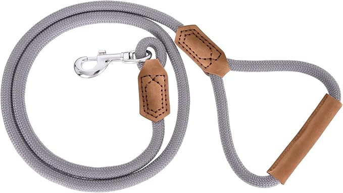 Mile High Life | Premium Leather Dog Leash | Strong Rope Leash | Leather Handle | Zinc Alloy Strong Clasp | Small Medium Large Dogs | 4/5/6 Feet(Gray, 60 Inch (Pack of 1))