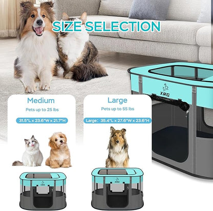 Portable Foldable Pet Playpen Collapsible Crates Kennel Playpen for Dog cat and Rabbit &Travel playpen Outdoor or Indoor (Large（35.4" L x 27.6" W x 23.6" H）, Green)