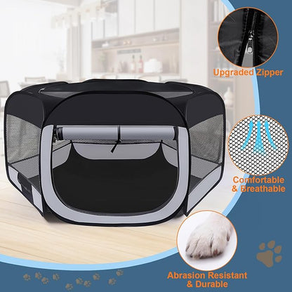 Dog Cat Playpen,Portable Pet Puppy Playpen,Rabbit Puppy Dog Play Pen for Indoors,Dogs Tent for Indoor Cats,Kitten Playpen,Collapsible Small Cats Crate Cage for Small Dogs with Carrying Case(Grey, L)
