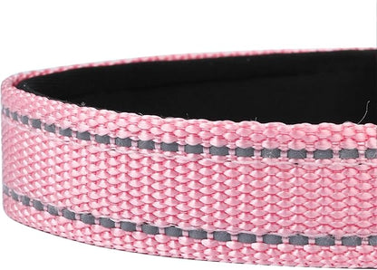 Reflective Dog Collar, Adjustable Soft Neoprene Padded Nylon Pet Collars with Buckle for Extra Large Dogs, Light Pink,XL