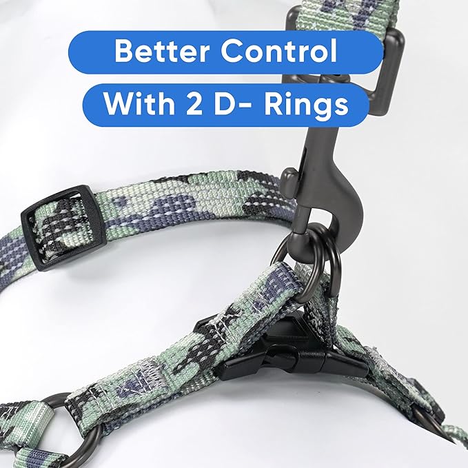 Pawtitas Reflective Step-in Dog Harness – Adjustable No-Pull Vest for Puppies to Seniors, Safe & Comfortable, M Camo Grey