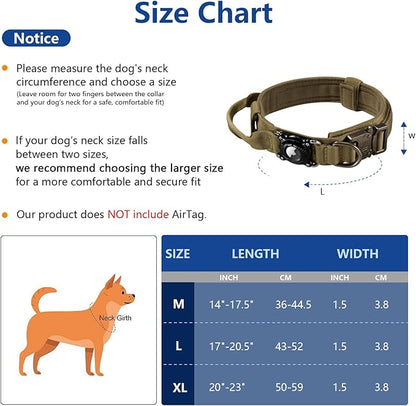 Personalized Tactical Dog Collar with Waterproof airtag Holder & Name Phone Number, Heavy Duty Nylon Military Dog Collar with Strong Metal Buckle for Medium and Large Dogs(Khaki,M)