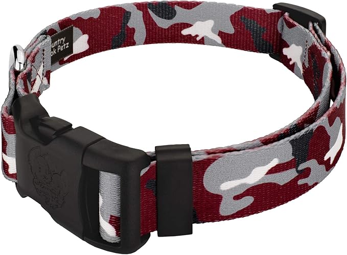 Country Brook Petz - Crimson and White Camo Everyday Dog Collar and Leash - Sports and Athletics Collection Featuring Spirited Designs (1/2 Inch, Extra Small)