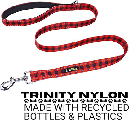 EcoBark Dog Leash - Soft & Reflective Comfort Leash with Padded Handle - Safe, Strong, & Durable for Small, Medium or Large Dogs (Red Buffalo Plaid)