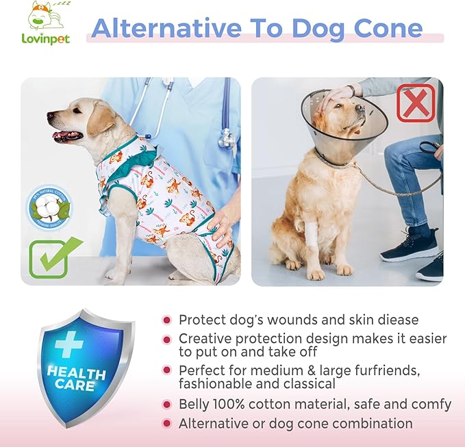 LovinPet Dog Recovery Suit for Large Medium Dogs - Bodysuit Onesie for Shedding Skin Disease Pet Pajamas Dog Anti Licking Bodysuit for Abdominal Wound After Surgery,Elephant,Green,XXL