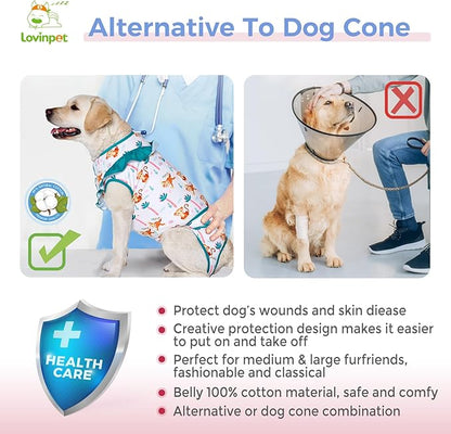 LovinPet Dog Recovery Suit for Large Medium Dogs - Bodysuit Onesie for Shedding Skin Disease Pet Pajamas Dog Anti Licking Bodysuit for Abdominal Wound After Surgery,Elephant,Green,XXL