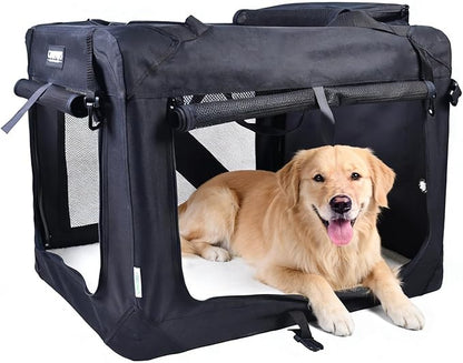 JESPET Soft Dog Crates Kennel for Pets, 3 Door Soft Sided Folding Travel Pet Carrier with Straps and Fleece Mat for Dogs, Cats (Graphite Black, X-Large(36" L x 24" W x 27" H))