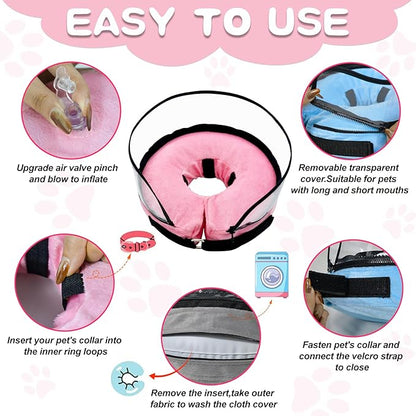 MRSOHRET Dog Cone, Dog Surgery Collar, Inflatable Cones for Small Medium Large Dogs, Pink Recovery Collar, Does not Impede Vision (L Pink)