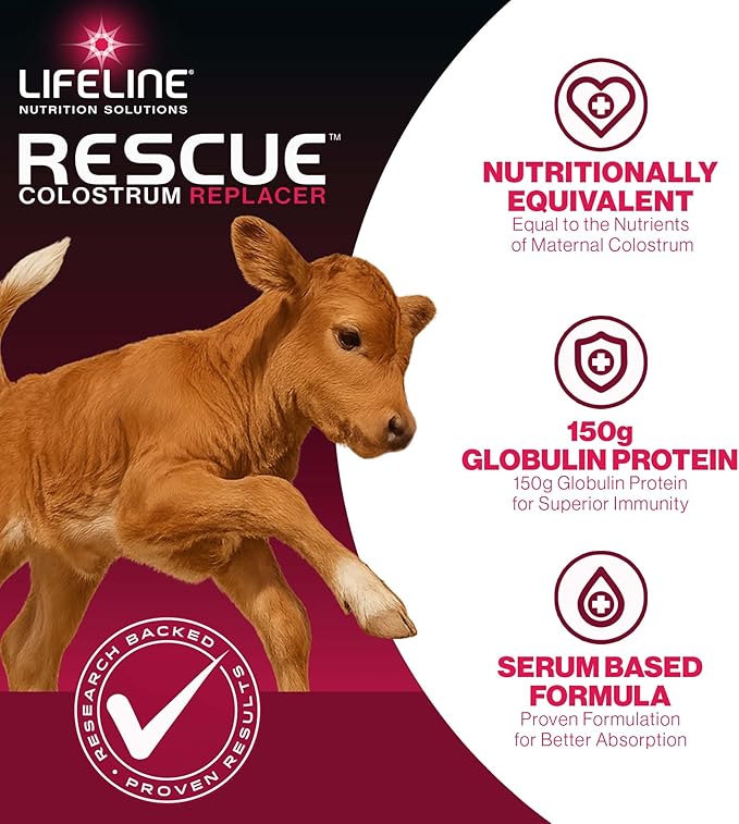 ANNUSO LIFELINE Rescue High-Level Colostrum Replacer for Calves, 8.8lb Pail - 150g Globulin Protein - Replaces Maternal Colostrum in One Feeding - Immune Support, Vitamins, Minerals - Easy-Mix Formula