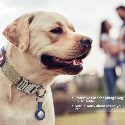 DAGANXI Tactical Dog Collar Leash Set, Adjustable Military Training Nylon Dog Collar with Controll Handle and Heavy Metal Buckle for Medium and Large Dogs，with Patches and Airtags Case (M, Brown-Set)