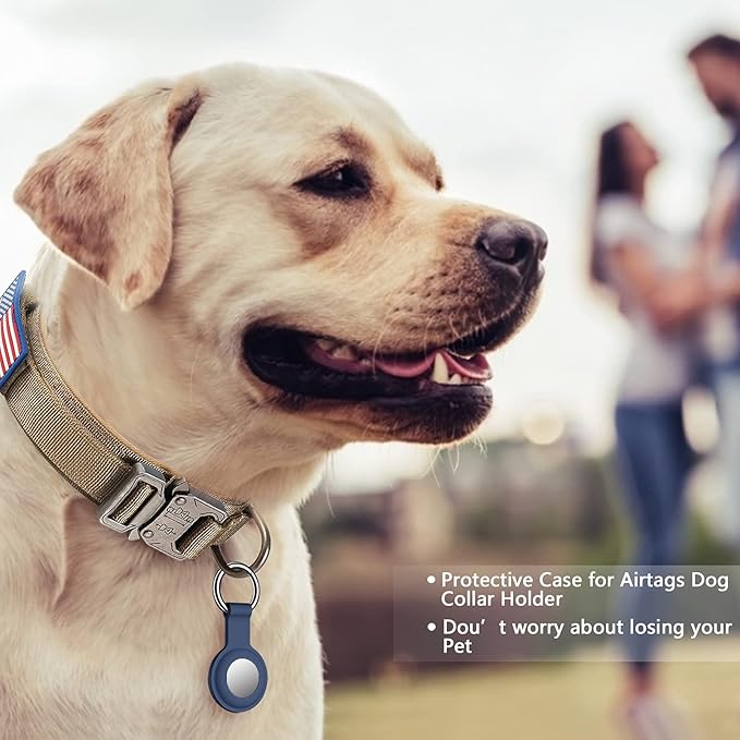 DAGANXI Tactical Dog Collar, Adjustable Military Training Nylon Dog Collar with Control Handle and Heavy Metal Buckle for Medium and Large Dogs, with Patches and Airtags Case (L, Brown)