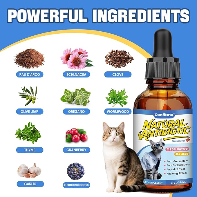 Antibitics for Cats, Cat Antibitics for Infection, Natural Antibitic Pet Supplements, Supports Allergy Itch,Cough Relief,Immune Support -Proper for All Ages & Breeds-Bacon Flavor