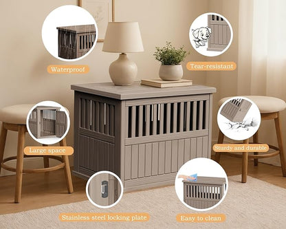42 Inch Dog Crate Furniture Lockable Dog Kennel Indoor for Large Dogs and Medium Heavy Duty Pet Crate Decorative Pet Cage End Table,Grey