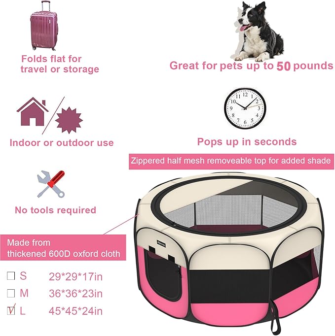 Portable Pet Puppy Dog Cat Playpen, 8-Panel Indoor/Outdoor Puppy Pen with Shade Cover & Travel Bag - Waterproof Dog Cat Tent