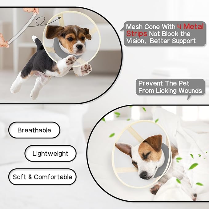 Soft Dog Cone Collar to Stop Licking-Adjustable Comfortable Mesh Recovery Collars After Surgery for Small or Miniature Dogs, Alternative to Plastic Elizabethan Collar for Neuter Incision Care (Grey,L)