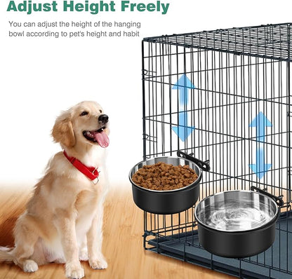 Crate Water Bowl No Spill, 2 Pack Dog Crate Bowls Hanging, Kennel Dog Water Food Bowls Mountable, Pet Cage Accessories Feeder Dish, Large Stainless Steel Coop Cup for Cat Puppy Bunny Guinea Pig Ferret