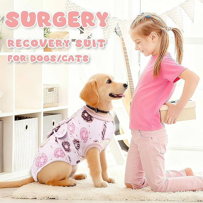 Dog Surgery Suit, Breathable Surgical Recovery Suit for Female Spay Male Neuter, Anti-Licking Surgical Recovery Suit for Abdominal Wounds Skin Disease, Pink, Small