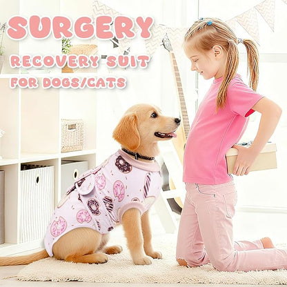 Dog Surgery Suit, Breathable Surgical Recovery Suit for Female Spay Male Neuter, Anti-Licking Surgical Recovery Suit for Abdominal Wounds Skin Disease, Pink, Large