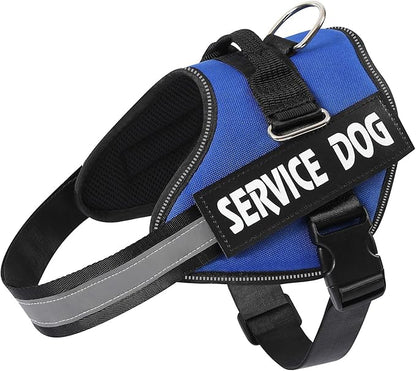 MUMUPET Service Dog Vest Harness, No Pull Reflective Adjustable with Handle, Soft Breathable Padding for Large Dogs, 2 Removable Velcro Patches (Blue, L)