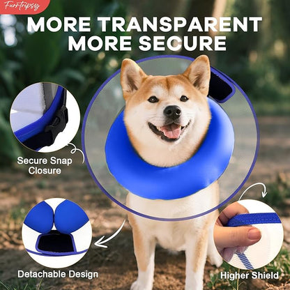 Inflatable Dog Cone Collar with Detachable Sturdy Shield,Soft&Lightweight-Ideal for Post-Surgery Recovery and Daily Wear,Suitable for Small Medium Large Dog Breeds(Blue,M+)