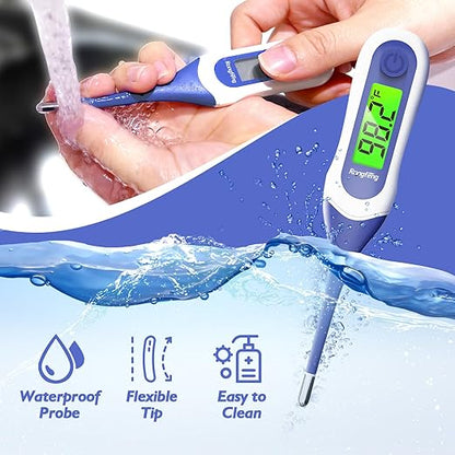 8s Fast Reading Oral Thermometer for Kids and Adults, Baby Digital Thermometer with 3 Color Backlit and Fever Alarm Medical FDA Basal Thermometer for Oral, Rectal, Underarm