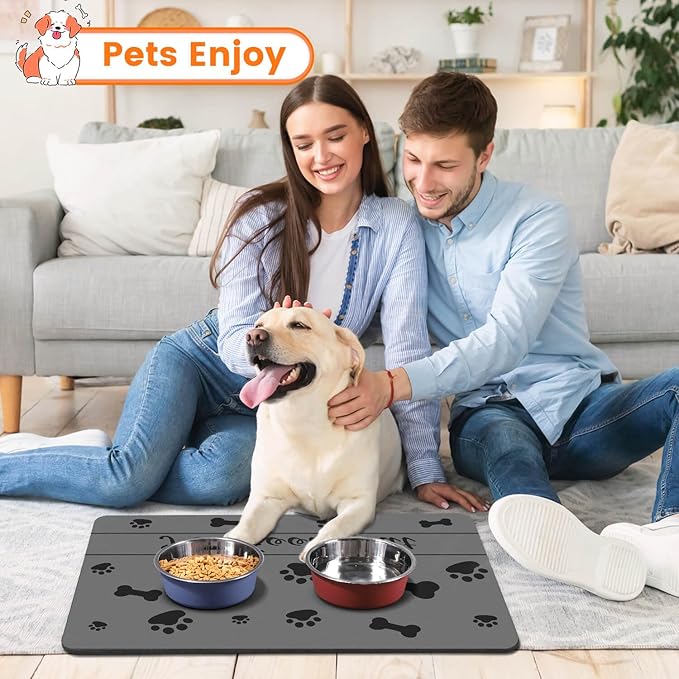 Pet Feeding Mat-Absorbent Pet Placemat for Food and Water Bowl, with Waterproof Rubber Backing, Quick Dry Water Dispenser Mat for Dog and Cat (27"x17", Bones)
