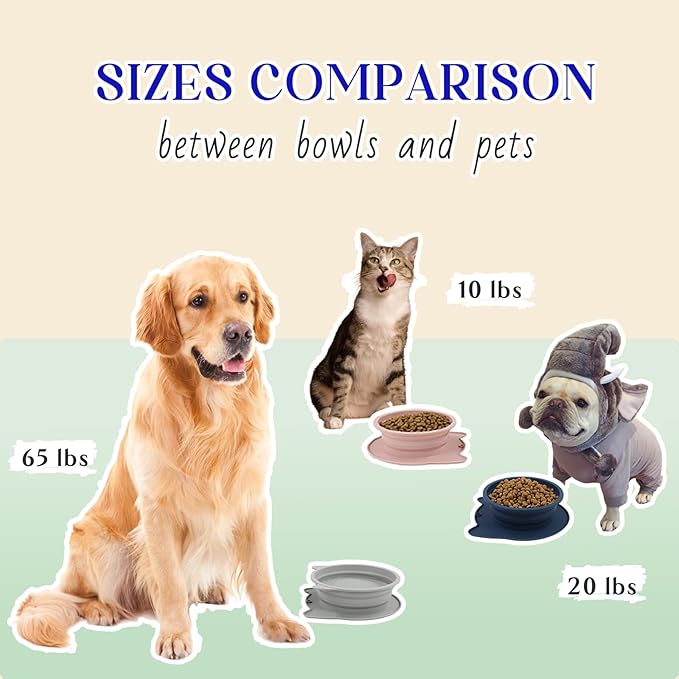 RUNROLE 2-in-1 Collapsible Silicone Dog Travel Bowls, Slot Together and Use Separately, Portable Pet Food Water Bowls, Foldable Cat Feeding Watering Dishes, 20OZ+27OZ(Blush Pink)