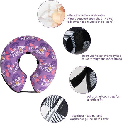 CuteBone Inflatable Soft Dog Cone with Removable Fleece Covers for Small/Medium/Large Dogs and Cats After Surgery GWB06S