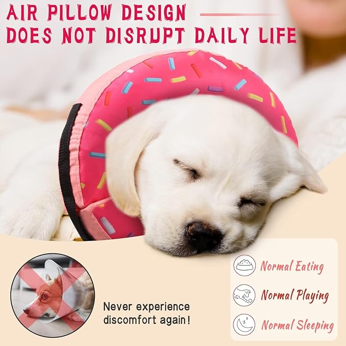 Inflatable Soft Dog Cone Collar for Small Medium Large Dogs & Cats Alternative After Surgery, Blow Up Pet Donut Neck Prevent from Biting Scratching, Comfy Adjustable Recovery Pillow