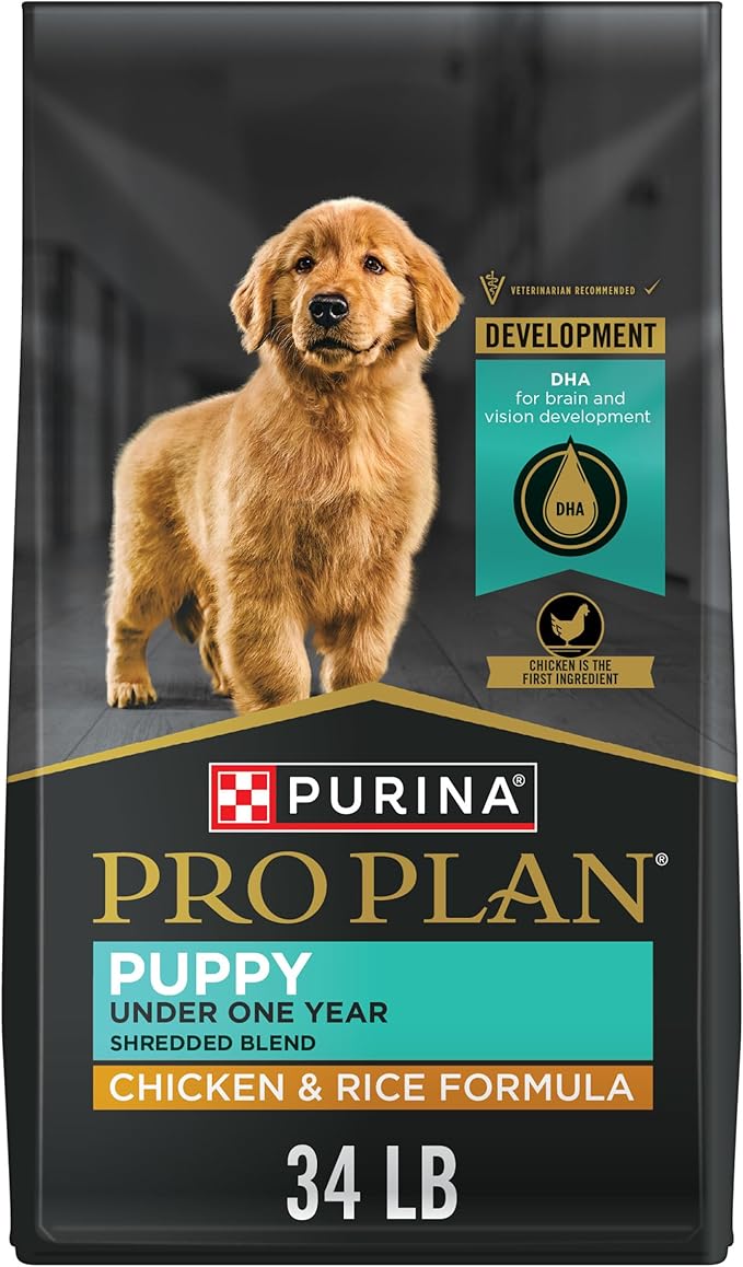 Purina Pro Plan High-Protein Puppy Food Shredded Blend Chicken and Rice Formula Dry Dog Food, 34 lb. Bag
