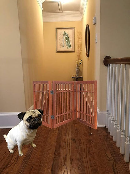 Urnporium Freestanding Wooden Dog Gate Foldable Indoor Pet Gate No Drill Expandable Barrier for Doorways Stairs Hallways Portable Wood Fence for Small Dogs & Puppies (Brown Pet Gate, 3 Panel 24" Tall)