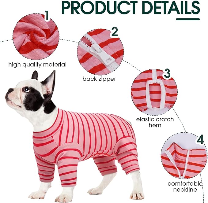 Kuoser Recovery Suit for Medium Dogs After Surgery, Long Sleeve Dog Surgery Recovery Suit, Dog Onesie for Abdominal Wounds Skin Disease, Red M