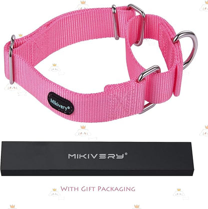 Mikivery Martingale Dog Collar Nylon Adjustable and Safety Training Colourful Comfortable Metal Buckle Pet Collars for Small Medium and Large Dogs(BabyPink,L)