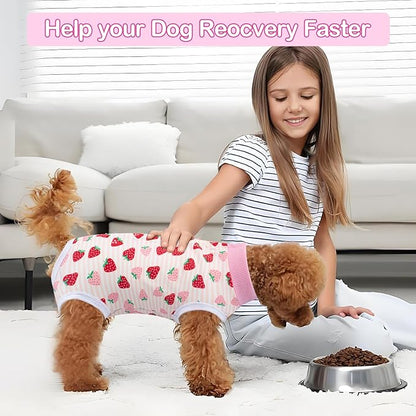 Coppthinktu Recovery Suit for Dogs After Surgery, Dog Onesie Surgery Recovery Suit for Female Spay, Soft Surgical Pajamas Bodysuits for Puppy to Prevent Licking Dog Cone Alternative Strawber XL