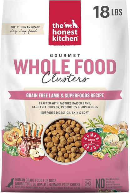 The Honest Kitchen Human Grade Dog Food, Whole Food Clusters Grain Free Lamb Dry Dog Food, 18 lb Bag