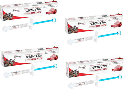 Ivermectin Horse Paste 1.87% Dewormer 6.08g Dose-Effective Appled Flavored Ivermectin Paste for Equine Care,Horse Deworming Paste -for Horses Up to 1250 lb (4 Pack)