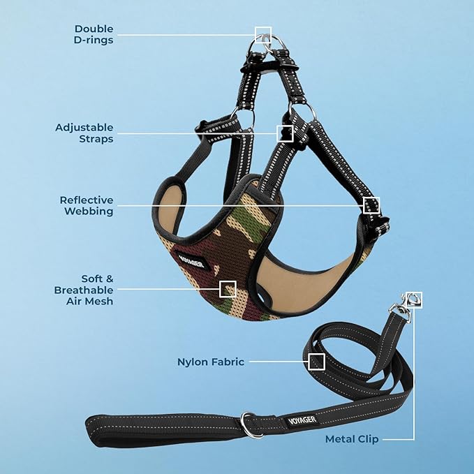 Best Pet Supplies Voyager Adjustable Step-in Flex Breathable Mesh Dog Harness for Small Medium Large Dogs Leash Set (Army Base), XL