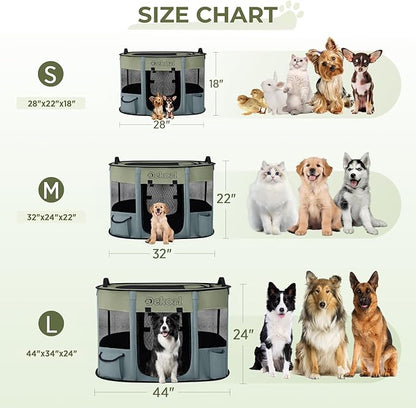 Foldable Dog Cat Playpen, Portable Dog Crate for Puppies, Cat, Puppy Play Pen for Indoors, Kennel Tent Crate for Indoor Outdoor Travel Camping Use with Carrying Case (Green, M)
