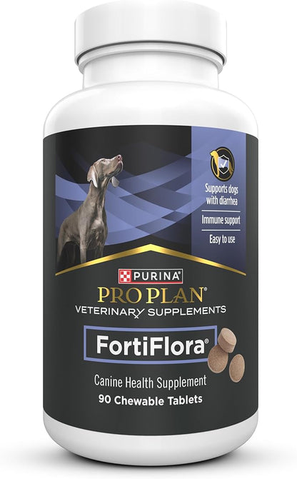 Purina Pro Plan Veterinary Supplements FortiFlora Daily Probiotics for Dogs Chewable Tablets for Digestive Gut Health and Diarrhea - 90 ct. Canister