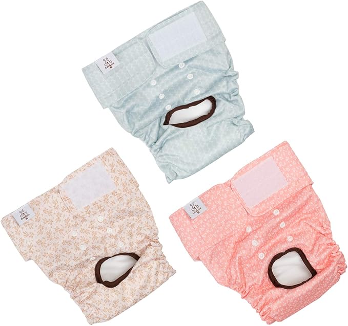 CuteBone Dog Diapers Female Washable Small Medium Large 3 Pack Reusable Doggie Diapers Puppy Period Pants for Doggy Heat Cycle Peeing