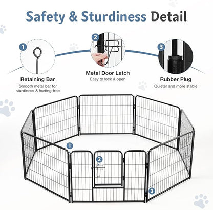 DUMOS Dog Playpen Indoor, Metal 24 Inch 16 Panels Foldable Pet Fence with Door, Outdoor Small Medium Large Dog Puppy Portable Exercise Play Pen for RV Camping, Trips, Play Yard