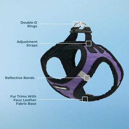 Best Pet Supplies - All Weather Plush, Reflective, No Pull Harness for Small, Medium Dogs, Cats - Secure with Hook & Loop Fastener, Buckle, Double D-Rings - Purple Faux Leather, XL