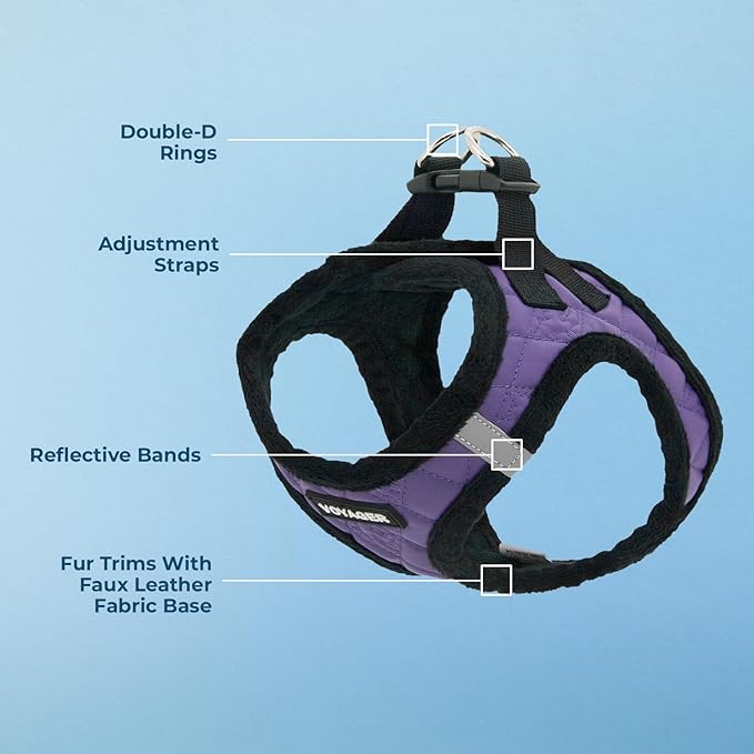 Best Pet Supplies - All Weather Plush, Reflective, No Pull Harness for Small, Medium Dogs, Cats - Secure with Hook & Loop Fastener, Buckle, Double D-Rings - Purple Faux Leather, M