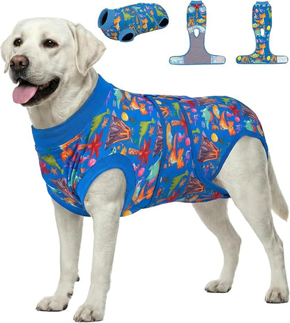 PetWarm Dog Recovery Suit, Surgery Suit for Dogs, Onesie for Dogs, Anti-Licking Dog Surgical Recovery Pajamas, Bodysuit for Abdominal Affected Areas Sensitive Skin Areas, Zoo Pattern, Blue, XL