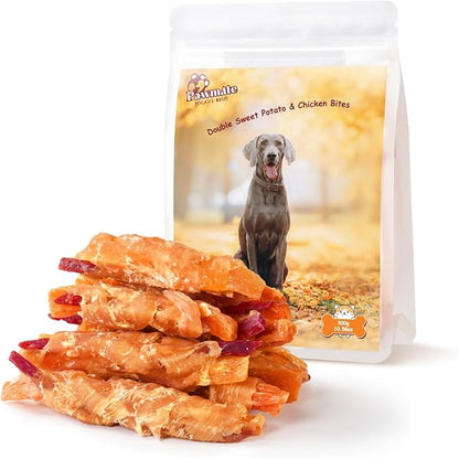 Pawmate Dog Treats Double Sweet Potato & Chicken Wraps, Healthy Chicken Jerky Dog Chews High Protein Low Fat, Chewy Training Snacks for Small Medium Large Dogs, 12-15 Counts